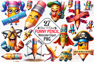 Back To School Funny Pencil Clipart, an Illustration by RobertsArt