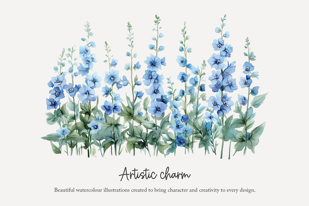 100 watercolour delphinium clip art, a Seasonal Illustration by Poppy Lane Studio (Photo 4 of 12)