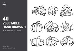 40 Vegetable Hand Drawn Vol 1, an Object Illustration by SLAB! Design