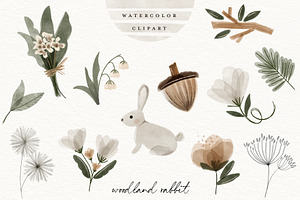 Watercolor Rabbit Woodland Clipart