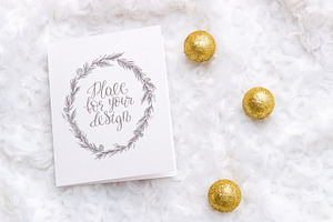 Christmas Mockup. Card, golden balls