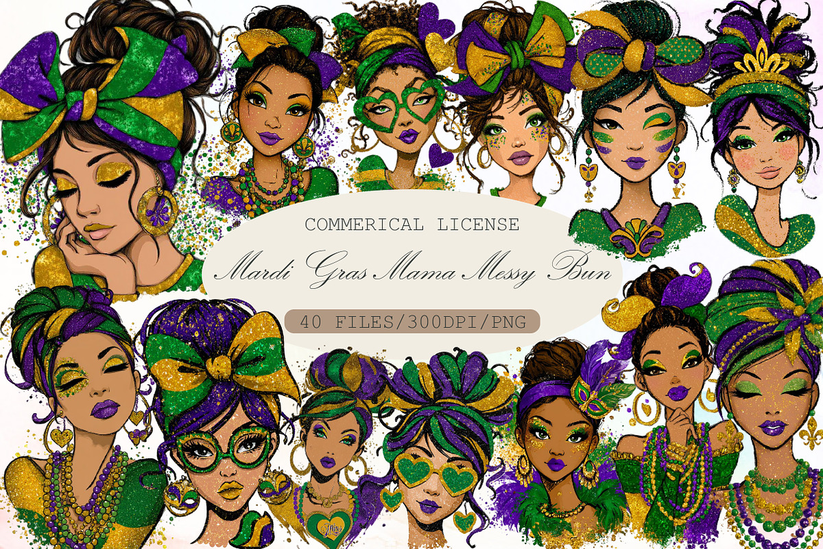Mardi Gras Mama Messy Bun Png, an Illustration by Sublimation Artist (Photo 1 of 6)