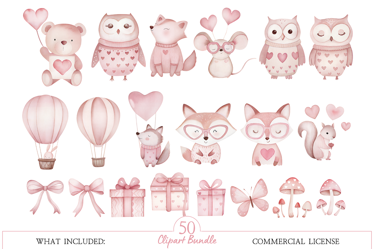 Watercolor Love Woodland Clipart Set, an Illustration by MockupWizard (Photo 2 of 6)