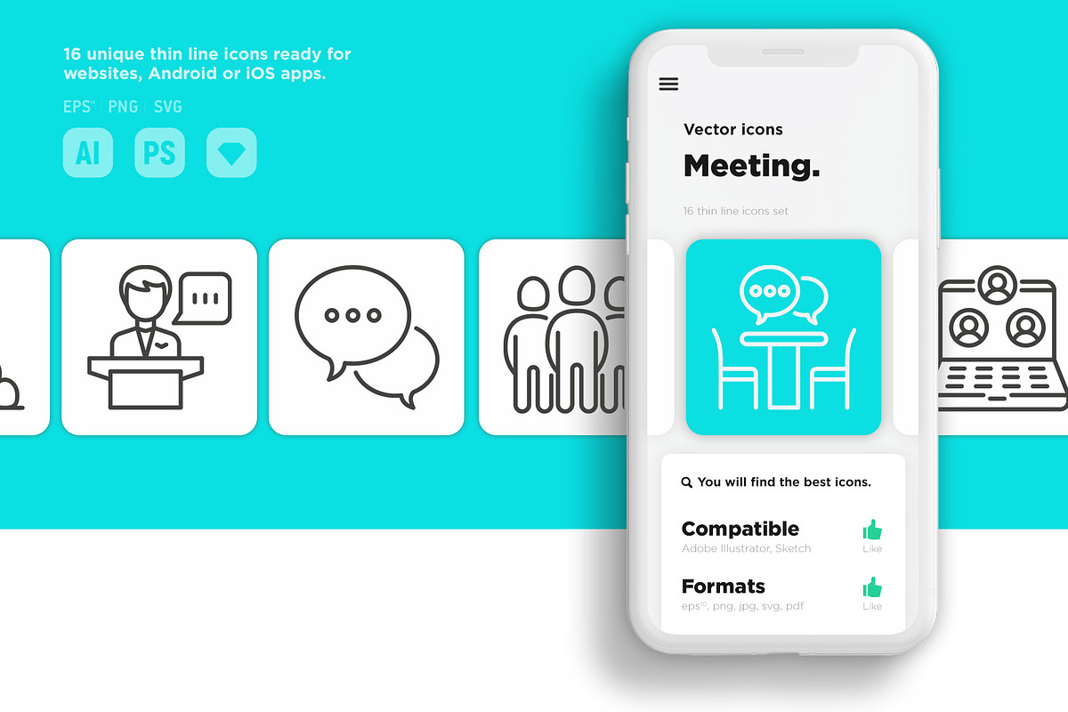 Meeting | 16 Thin Line Icons, an Outline Icon by Alex Blogoodf (Photo 10 of 15)