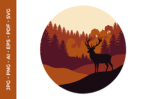 Deer Silhouette and Autumn Scenery, a Decorative Illustration by nandinigraphics
