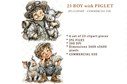 Boy and Piglet Clipart JPG, a Person Illustration by Memories By Lea (Thumbnail 2 of 18)