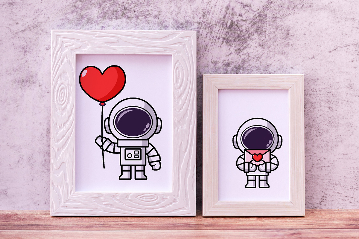 Cute Astronaut couple Valentine day, a Seasonal Illustration by Noey smiley (Photo 5 of 9)