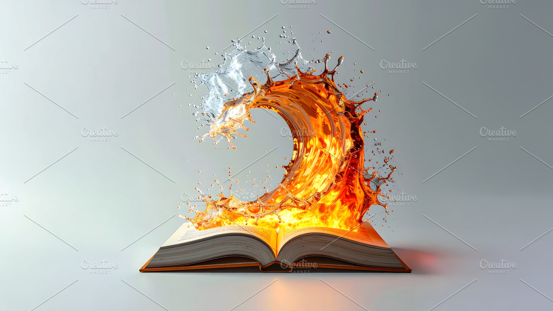 Open Book with Water and Fire Splash, an Arts & Entertainment Photo by Stock Shape