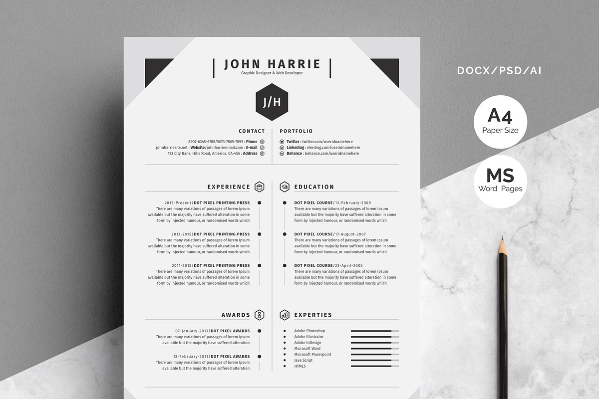 Minimal Curriculum Vitae, a Resume Template by White Graphic