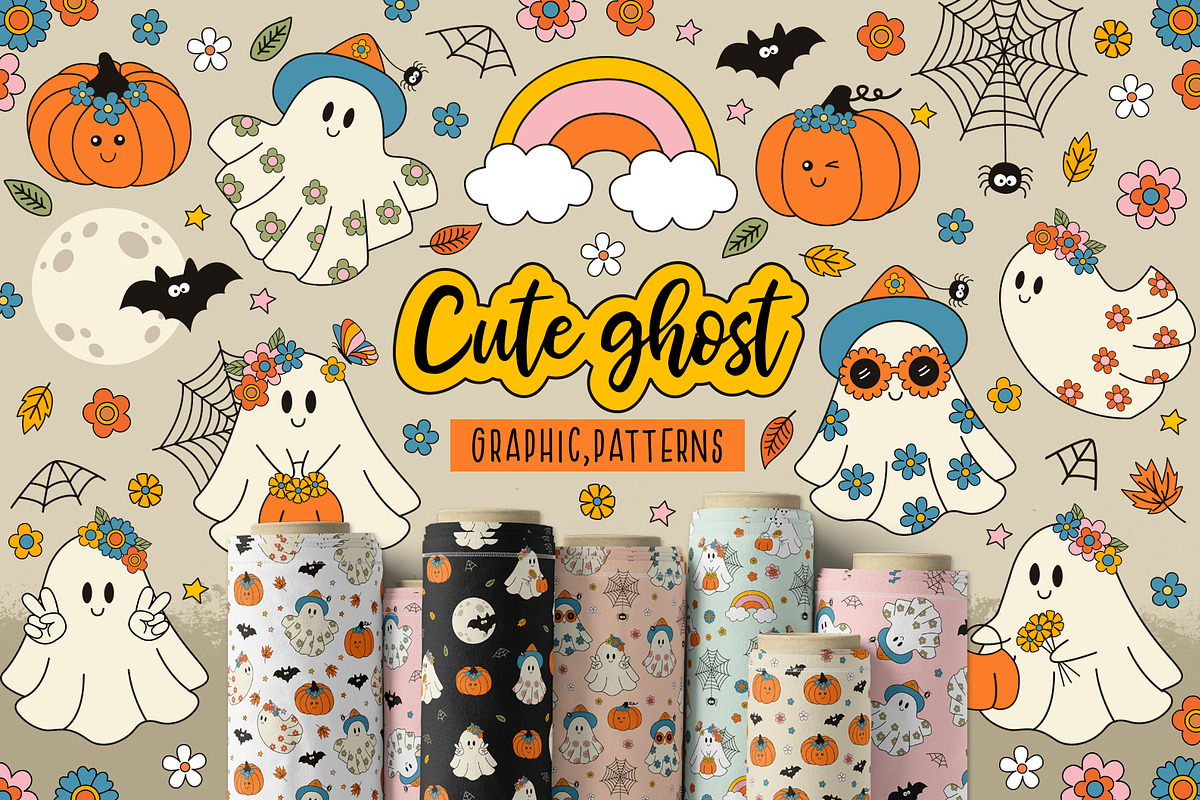 cute ghost collection, a Seasonal Illustration by NataKa (Photo 1 of 9)
