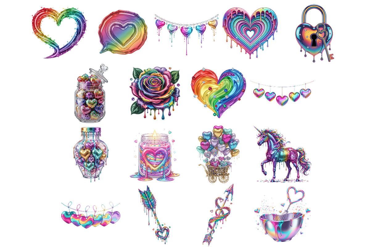 Holographic Rainbow Valentine's Set, a Seasonal Illustration by InkyQueenArt (Photo 5 of 7)