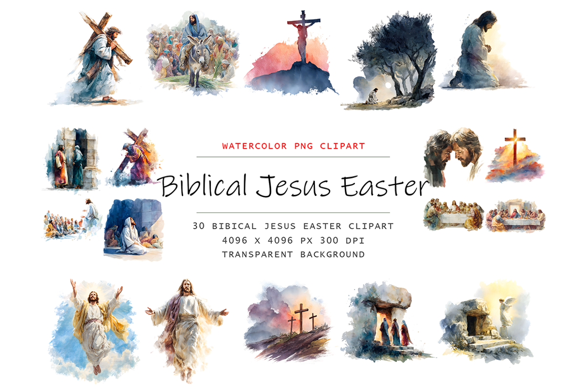 Watercolor Jesus Easter Clipart, a Decorative Illustration by stickermadness (Photo 1 of 4)