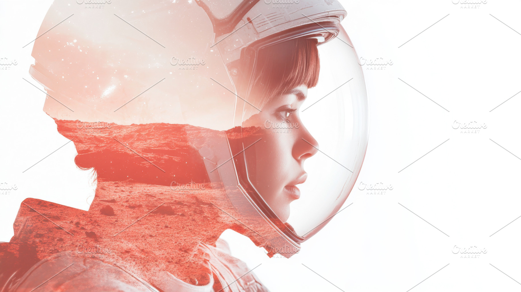 Double exposure female astronaut in, a Photo by Dvoevnore photos