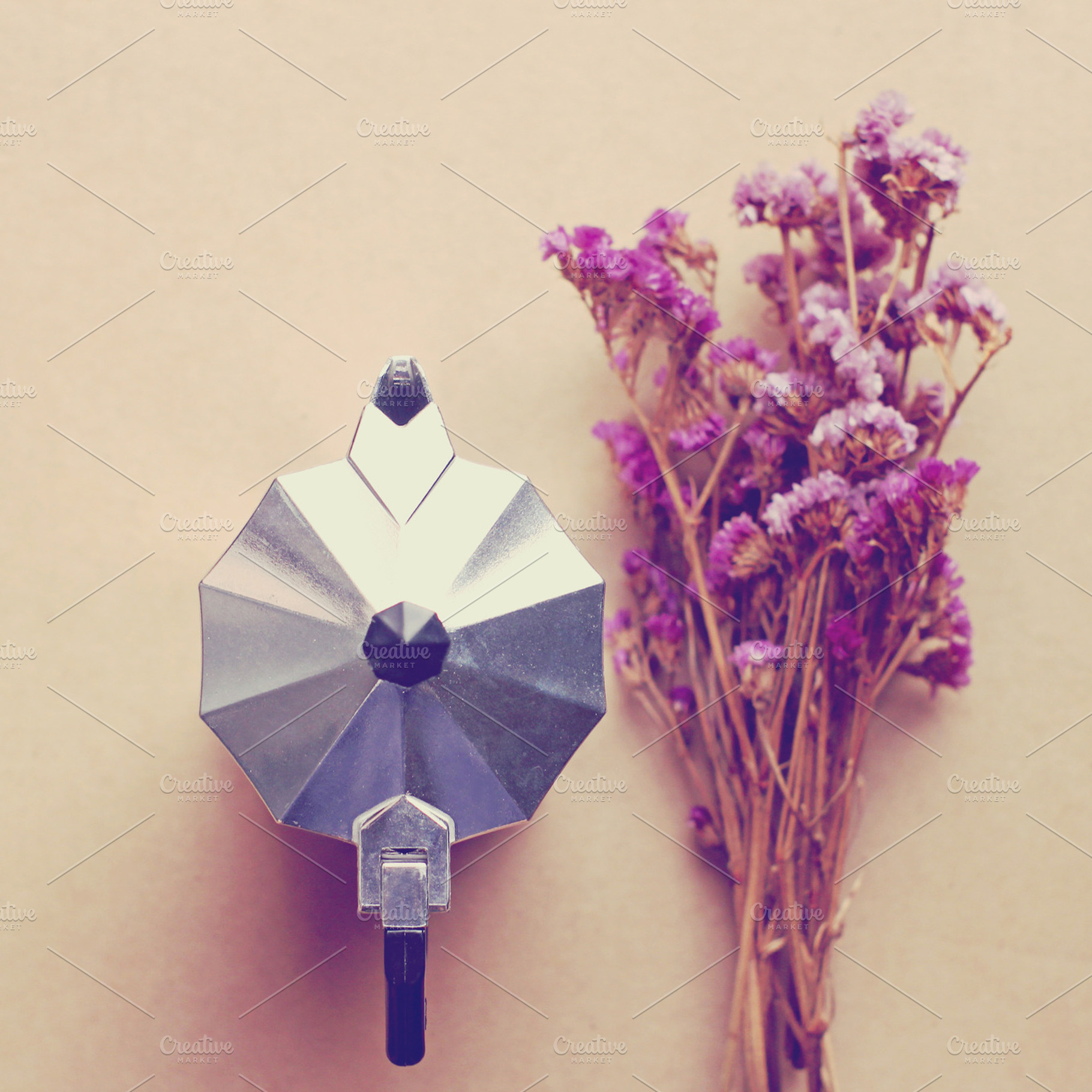 Italian Coffee Maker And Flower