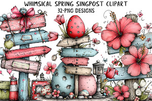 Whimsical Spring Singpost Clipart, an Illustration by Daily.Designs