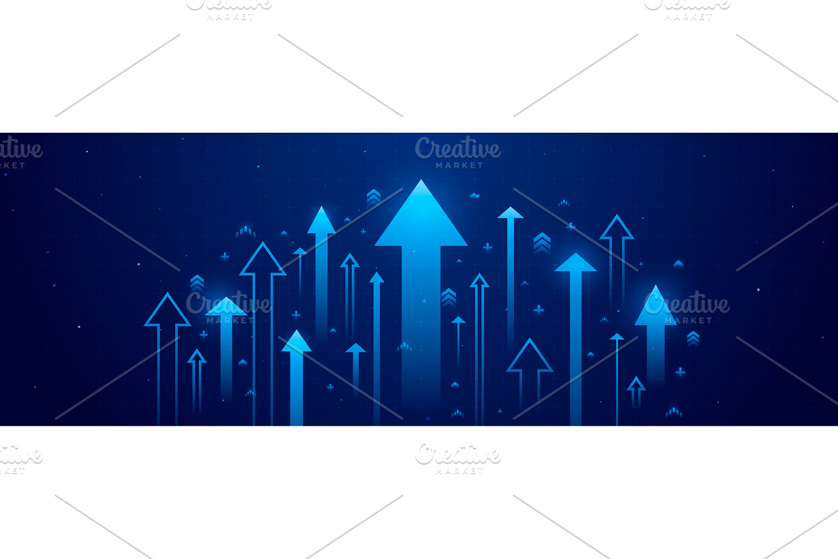 Blue neon arrows growing up, a Finance Illustration by art PVP - market