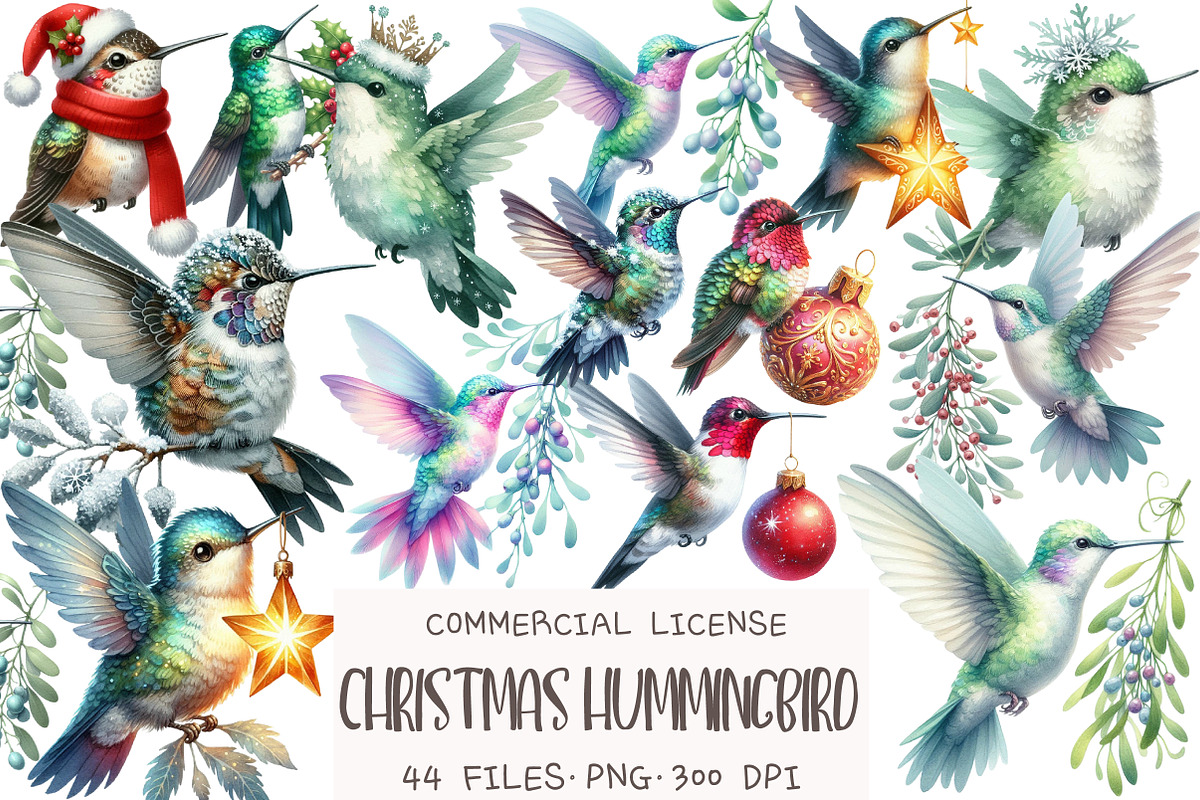 Christmas Hummingbird Clipart, an Illustration by OK Design (Photo 1 of 5)