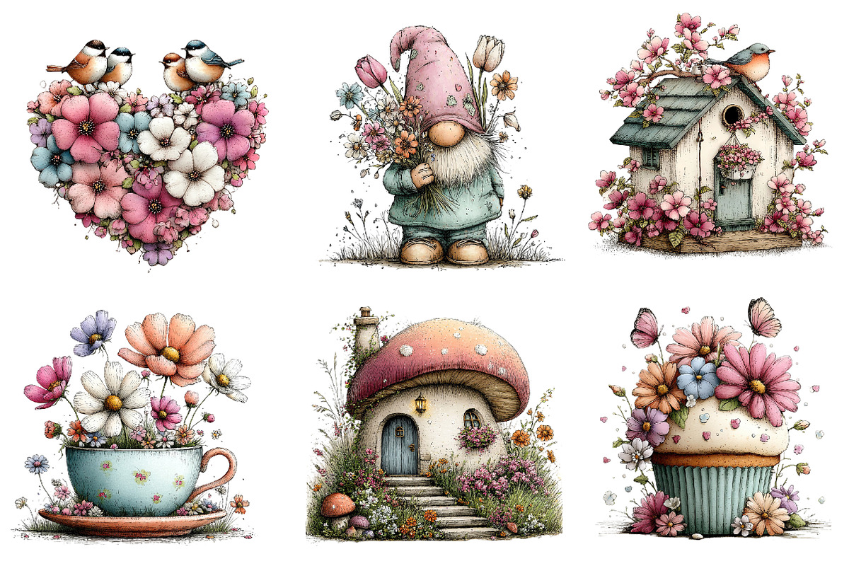 Whimsical Spring Clipart Bundle, an Illustration by Dream Creation (Photo 4 of 7)