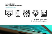 50 SaaS Dashboard Icons, an Outline Icon by Side Project (Thumbnail 1 of 8)