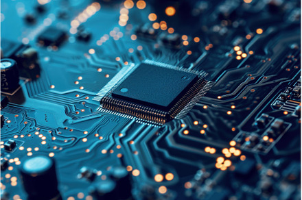 Abstract microchip neon. Generate AI, a Technology Photo by Ylivdesign