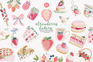 Watercolor strawberry clipart set, a Decorative Illustration by Patishop Art