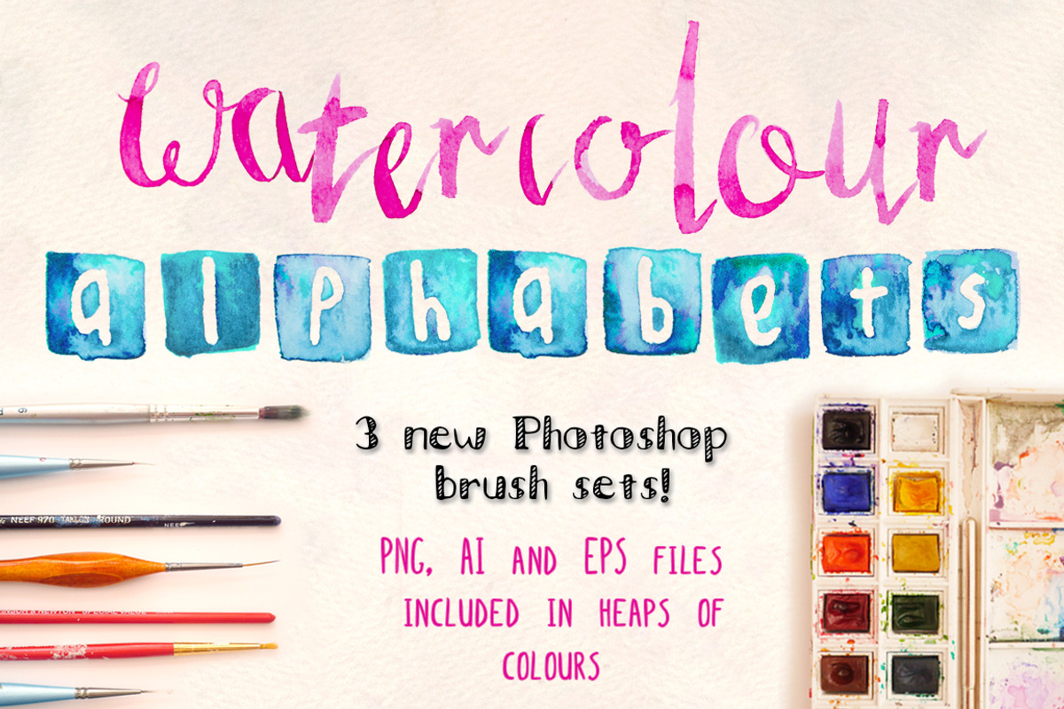3 Watercolor Alphabet Brush Sets