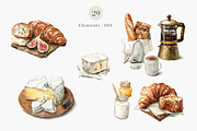 Watercolor French Breakfast Clipart, a Decorative Illustration by ThaismotaCreativeCo (Thumbnail 4 of 12)