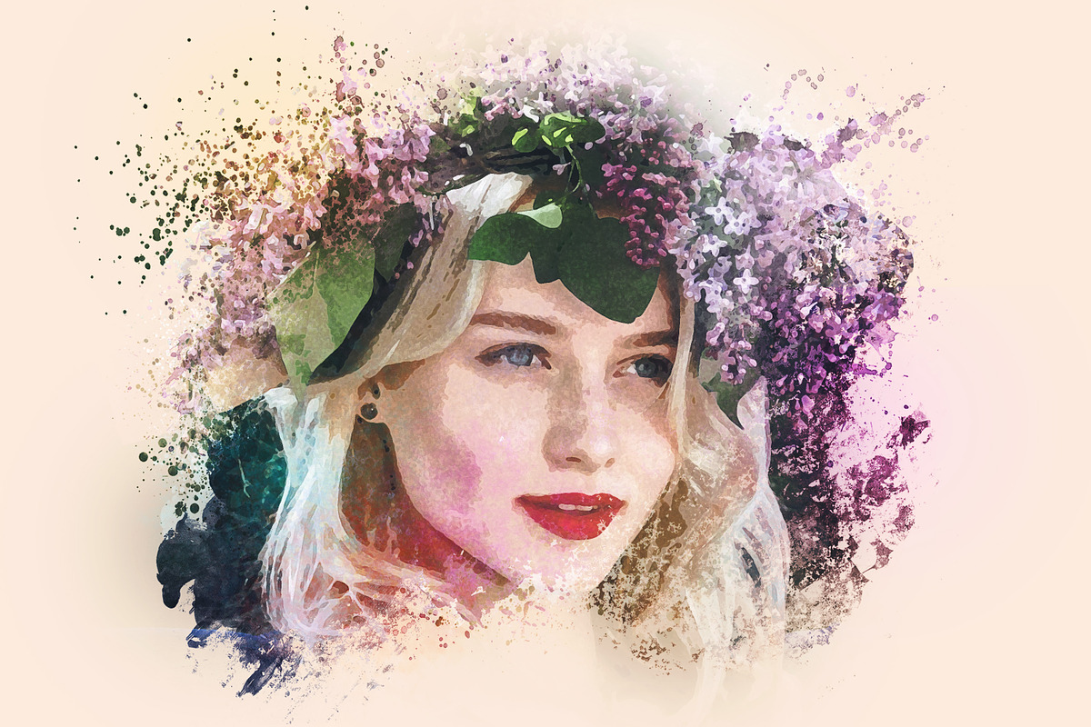 Realistic Watercolor Portrait Effect, image size:1200x800