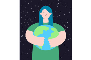 Woman, girl holding planet Earth, a Person Illustration by sceptical cactus