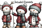 Whimsical Christmas Snowman Clipart, an Illustration by cherrydesign (Thumbnail 2 of 4)