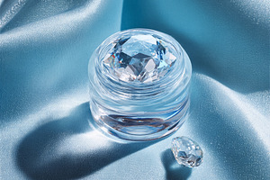 Glass jar filled with a large faceted crystal, accompanied by a, a Photo by Studio ANNA
