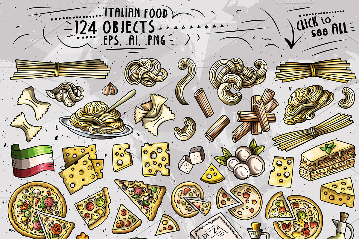 Italian Food Cartoon Objects Set, an Object Graphic by BALABOLKA (Photo 2 of 3)