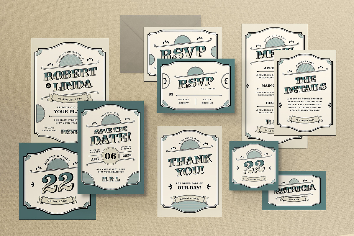 Vintage Wedding Invitation Set, an Invitation Template by graphicook (Photo 1 of 3)