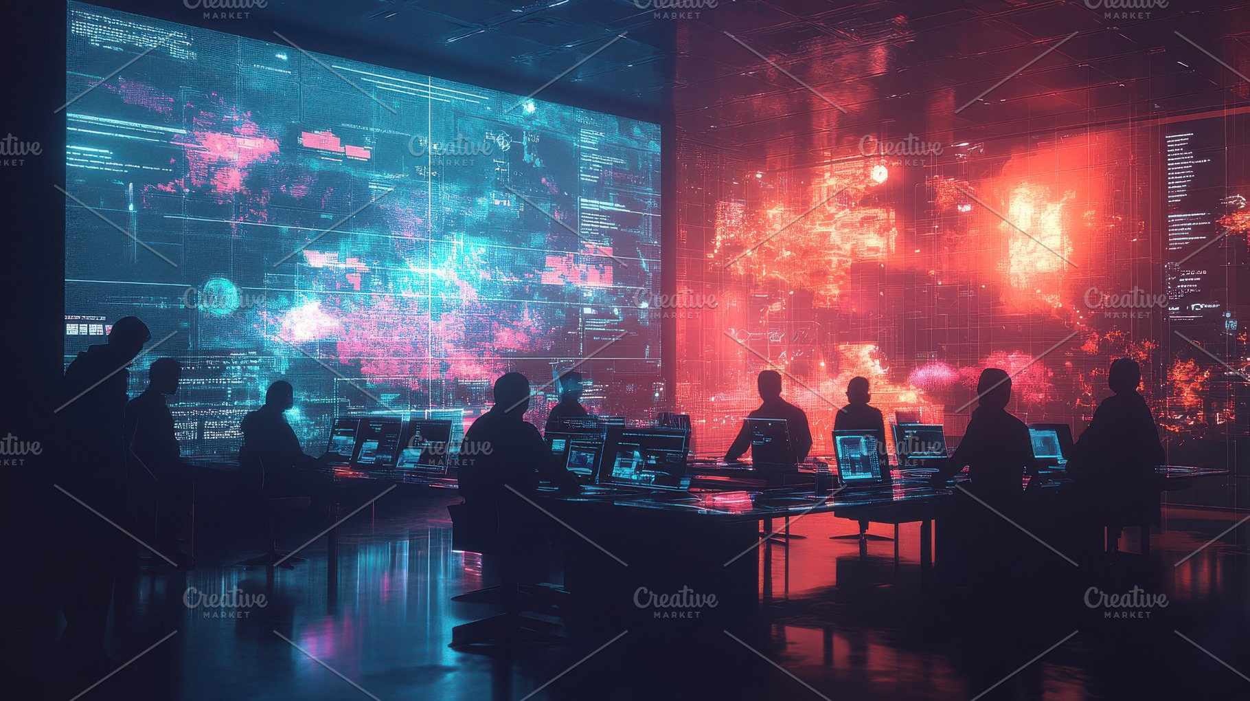 Tech team monitoring digital display, a Background Photo by Pixeness
