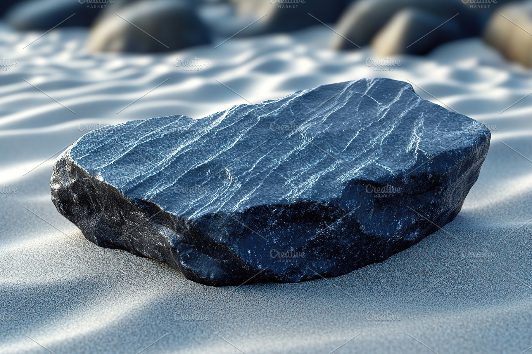 Black zen meditation stones on the beach sand, a Beauty & Fashion Photo by AlyaAnd