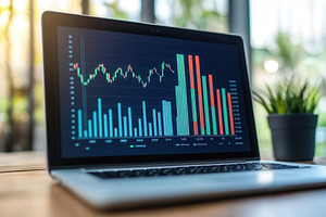Bar graph on a laptop screen, a Photo by Pavel_design