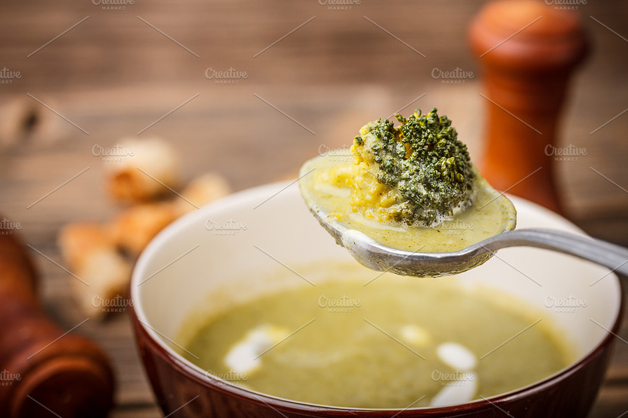 Broccoli Soup Stock Photo Containing Bowl And Broccoli