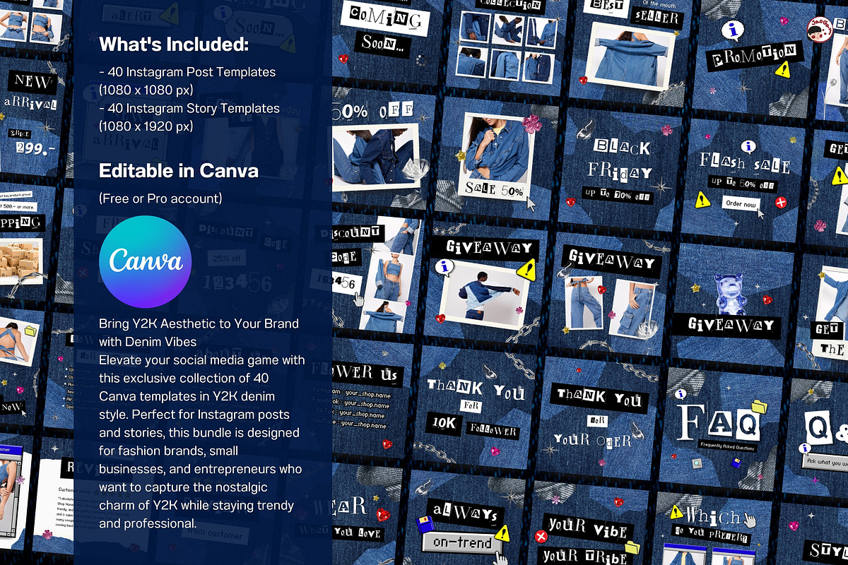 Y2K Denim Vibes Canva Templates, a Marketing Template by JaoGam (Photo 2 of 6)