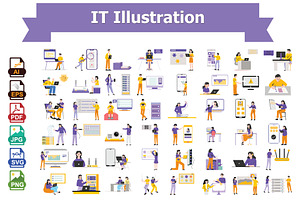 50 Premium IT Illustrations Pack, an Illustration by Vector Portal