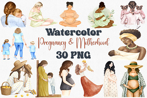 Watercolor Motherhood Clipart Set, an Illustration by CropUp Creative