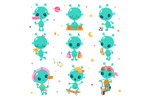 Green aliens characters. Cute alien, an Illustration by Valerie Bodnar