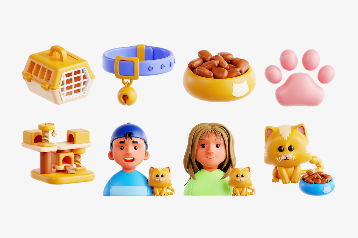 Orange Cat 3D Icon Set, an Animal 3D Model by Eklip Studio (Photo 2 of 3)