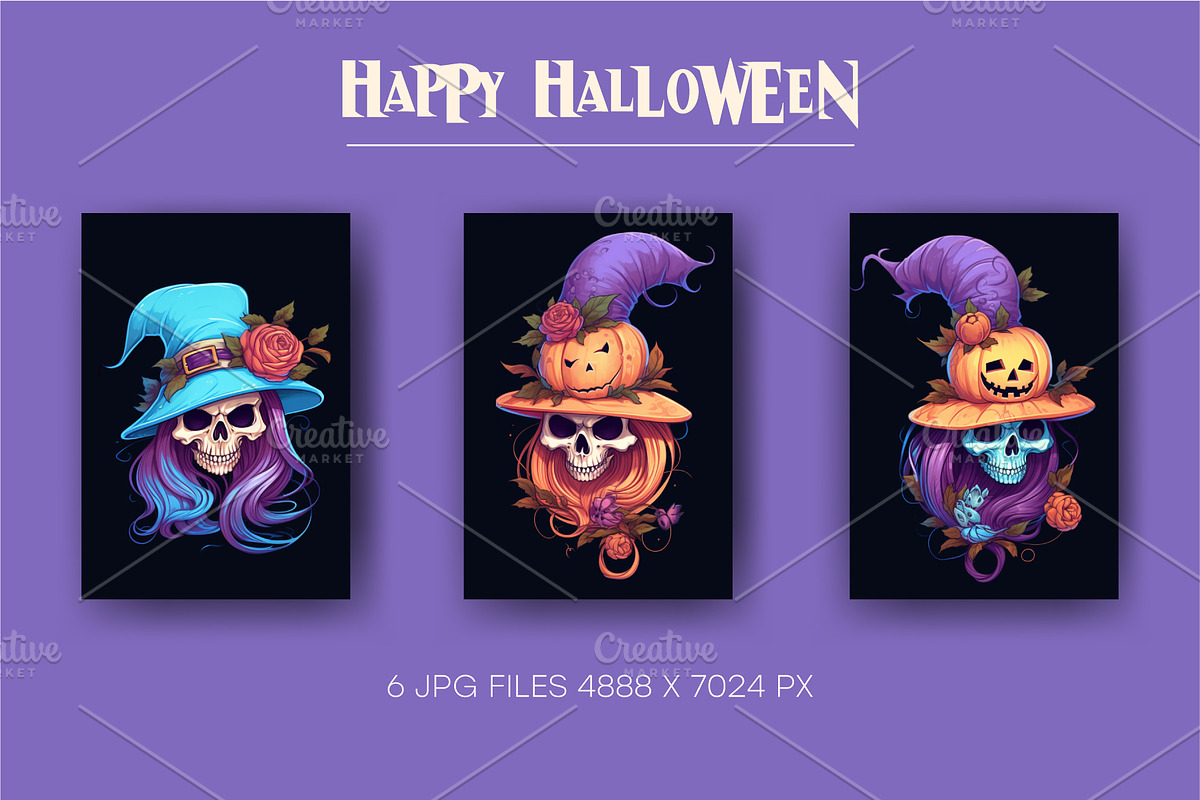 Set Halloween Skull posters. Clipart, a Decorative Illustration by KENO Mascots (Photo 3 of 5)