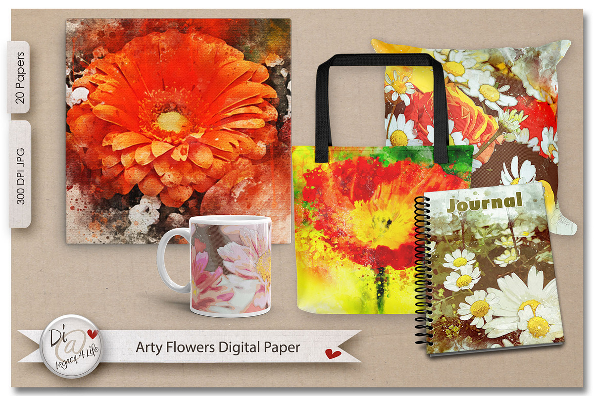 Arty Flowers Digital Papers, an Illustration by Legacy4Life Designs (Photo 2 of 3)