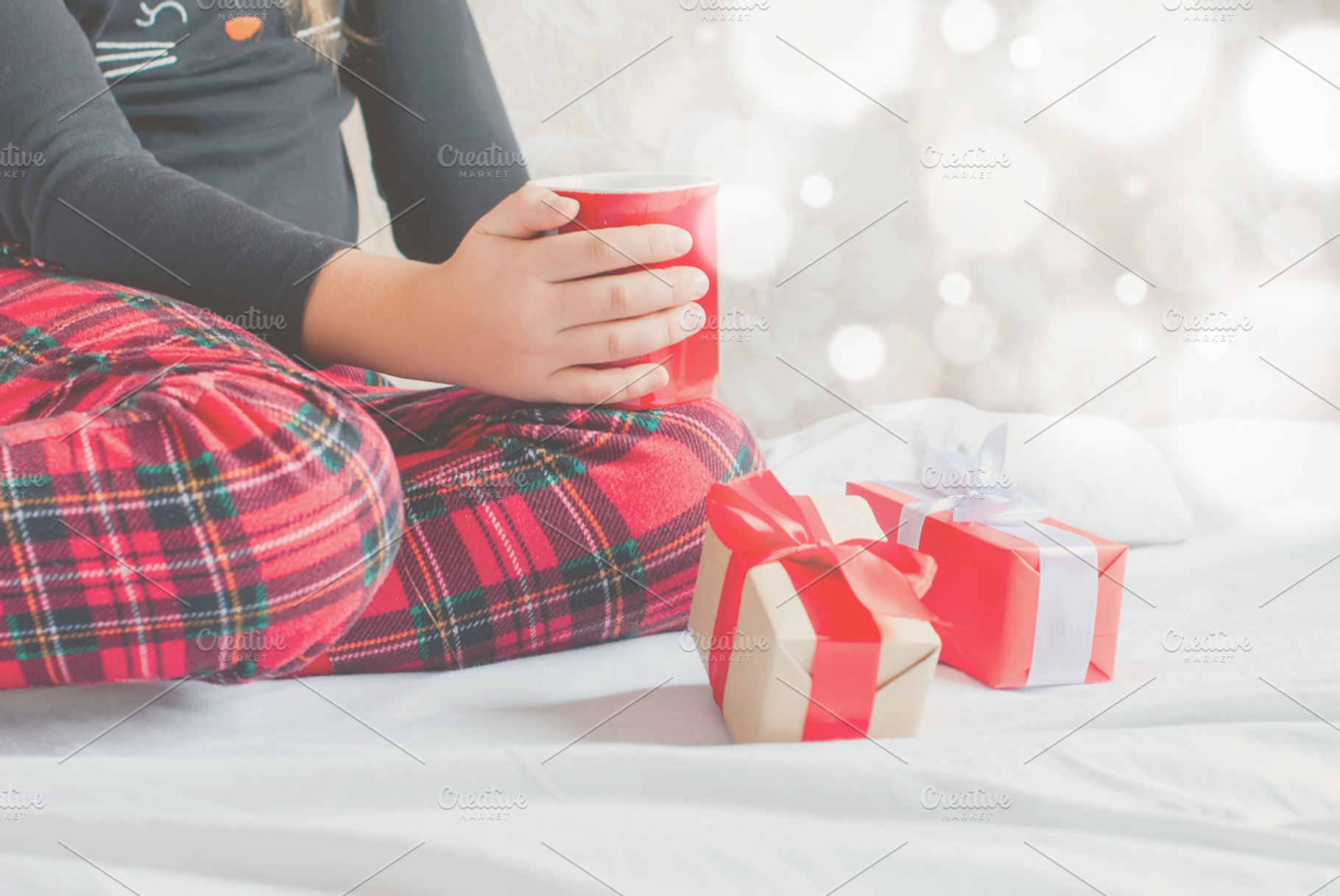 Children girl of christmas morning stock photo containing girl and warm, a Person Photo by vimart