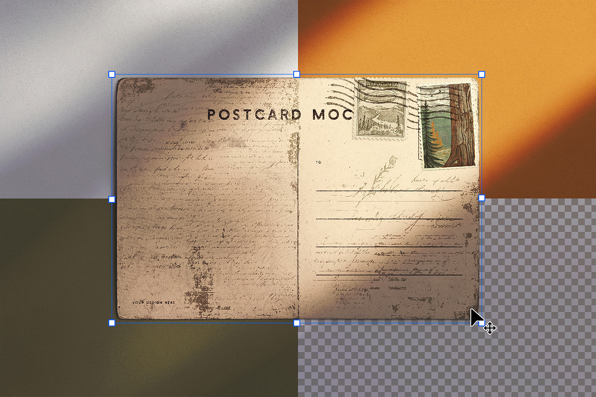 Vintage Postcard with Postage Stamps, an Advertising Mockup by Custom Scene (Photo 5 of 11)