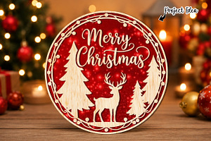 Merry Christmas Round Laser Cut SVG, an Object Graphic by OK Design