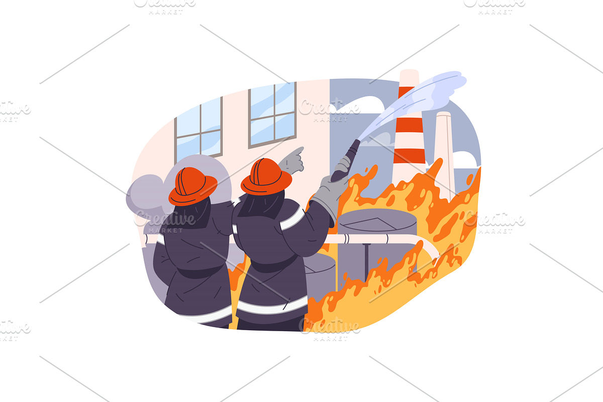 Fireman extinguishing plant, an Illustration by Elegant Solution
