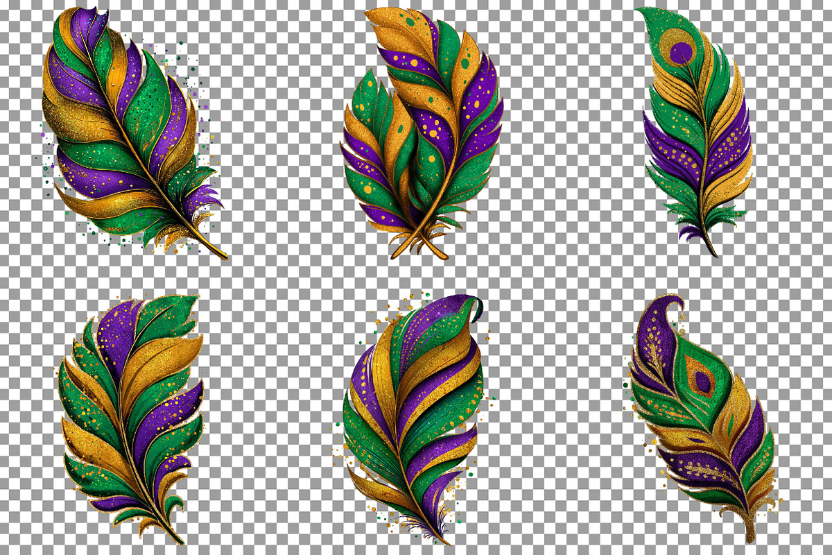 Watercolor Mardi Gras Feathers Clipa, an Illustration by Sublimation Artist (Photo 4 of 6)