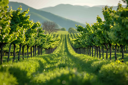 Vineyard trees growing in a rows, a Nature Photo by AlyaAnd